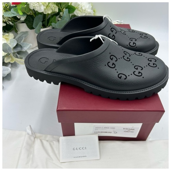 Gucci rubber slip on sandals cut out monogram size 12 made in Italy - Picture 2 of 7